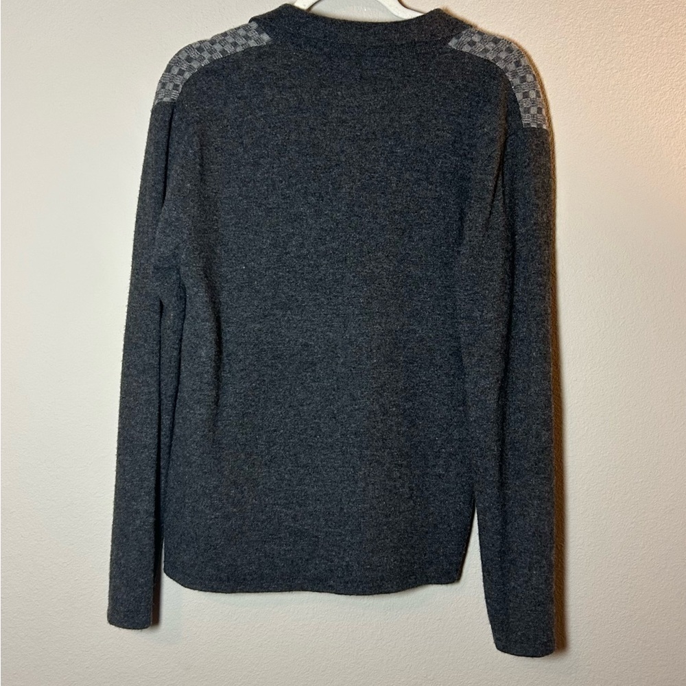 Mens Large Sweater with Collar Grey Lambs Wool Checker Preppy Kenneth Cole - Picture 5 of 10